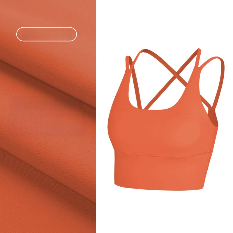 Top de yoga cu spate încrucișat, material care elimină umezeala, pernă detașabilă pentru piept, 80% nylon, 20% spandex