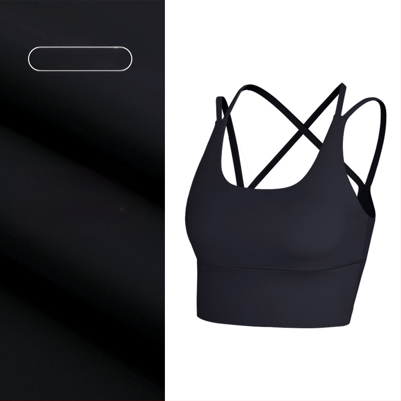 Top de yoga cu spate încrucișat, material care elimină umezeala, pernă detașabilă pentru piept, 80% nylon, 20% spandex