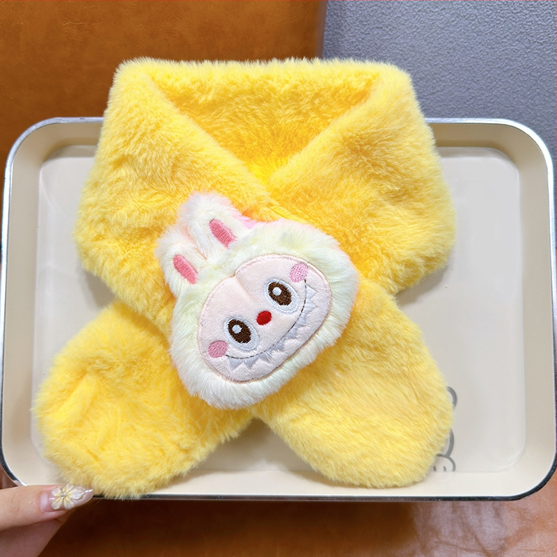 Detský unisex šál — plyšový materiál, kreslený vzor, jacquard pletenie, udržiava teplo, vhodný pre zimu, jeseň a jar