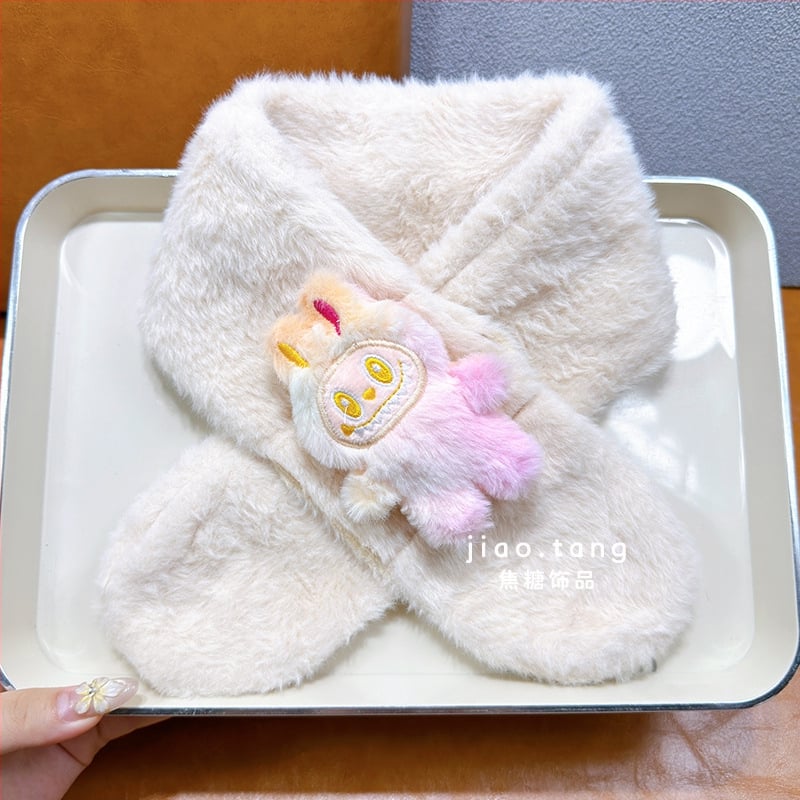 Detský unisex šál — plyšový materiál, kreslený vzor, jacquard pletenie, udržiava teplo, vhodný pre zimu, jeseň a jar