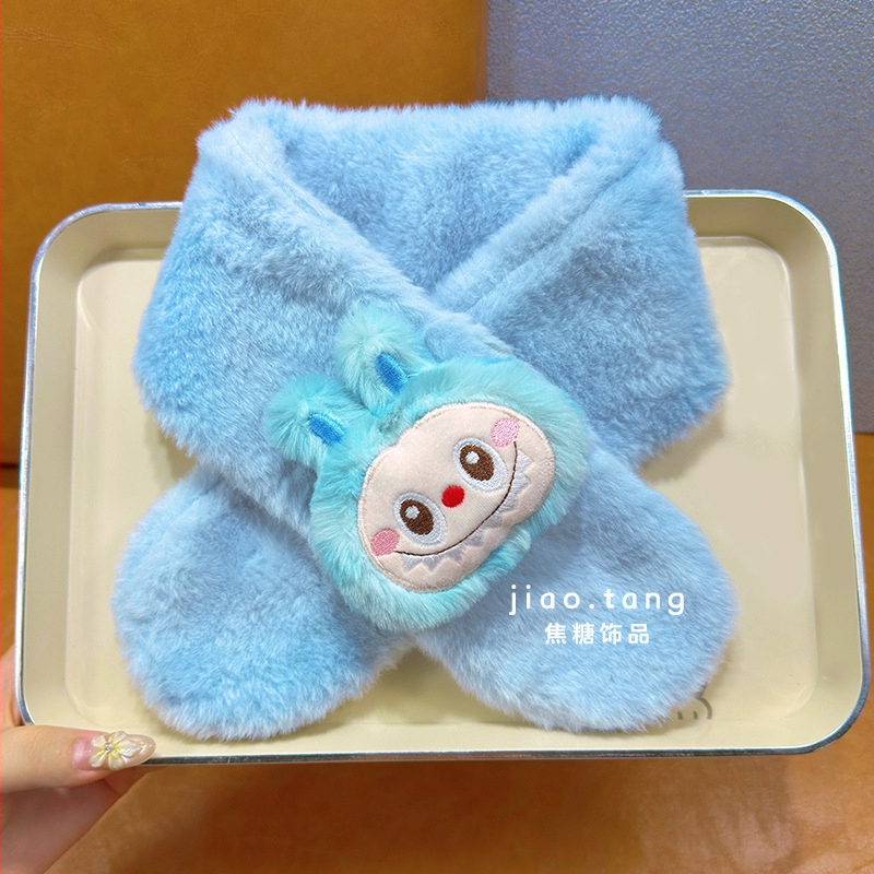 Detský unisex šál — plyšový materiál, kreslený vzor, jacquard pletenie, udržiava teplo, vhodný pre zimu, jeseň a jar