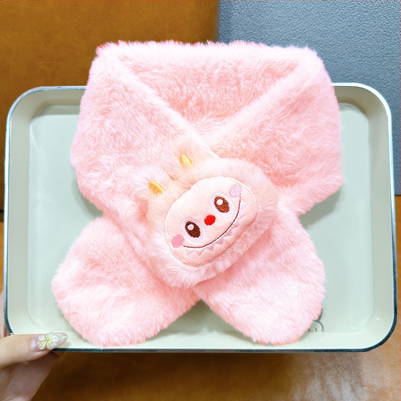 Detský unisex šál — plyšový materiál, kreslený vzor, jacquard pletenie, udržiava teplo, vhodný pre zimu, jeseň a jar