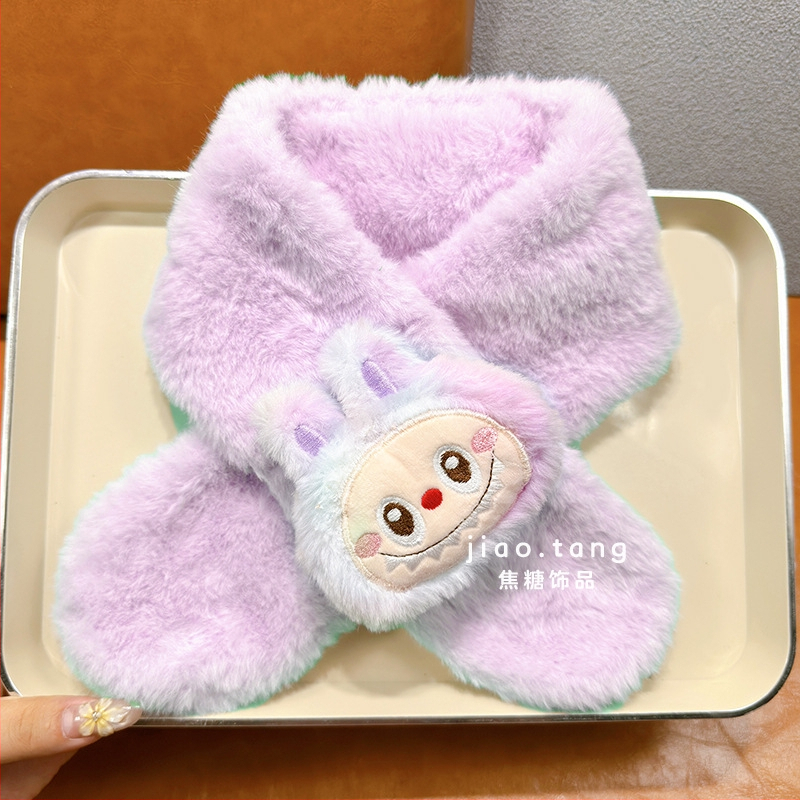 Detský unisex šál — plyšový materiál, kreslený vzor, jacquard pletenie, udržiava teplo, vhodný pre zimu, jeseň a jar