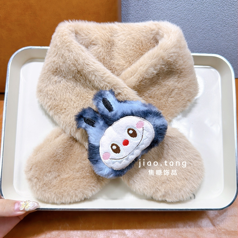 Detský unisex šál — plyšový materiál, kreslený vzor, jacquard pletenie, udržiava teplo, vhodný pre zimu, jeseň a jar