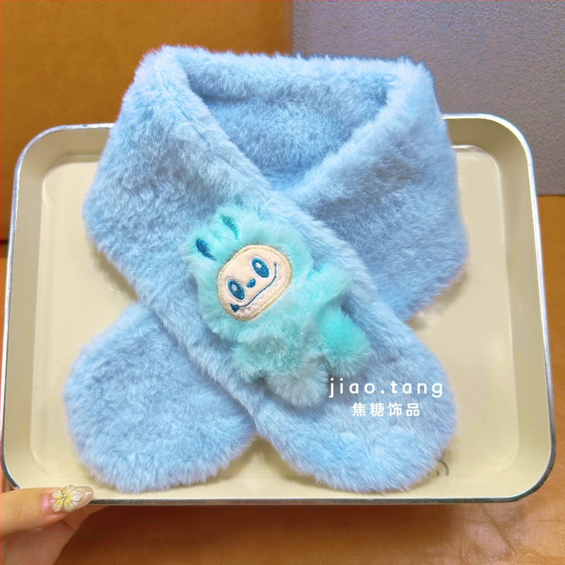 Detský unisex šál — plyšový materiál, kreslený vzor, jacquard pletenie, udržiava teplo, vhodný pre zimu, jeseň a jar