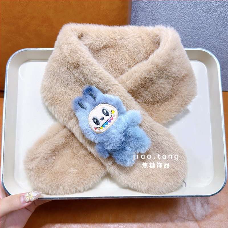 Detský unisex šál — plyšový materiál, kreslený vzor, jacquard pletenie, udržiava teplo, vhodný pre zimu, jeseň a jar