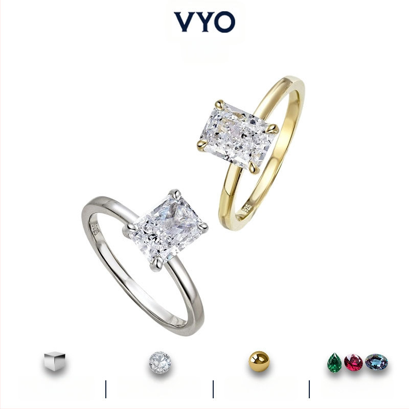 Moissanito žiedas su geometrine forma iš 925 sidabro, elektroplakavimas, moterims