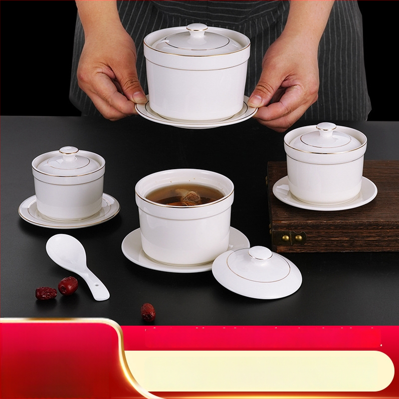 Portselanist kauss hotellidele, kaasaegse minimalistliku disainiga; sobib suppidele, hautistele ja aurutatud munadele; ärikingitus