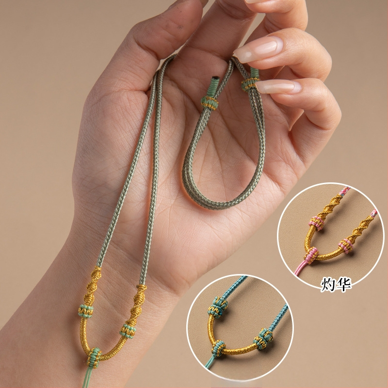 Virvės pakabukas kaklo vėrinys, rankų audimo, reguliuojamas virvė, Craftsman juvelyrika, ruduo 2024