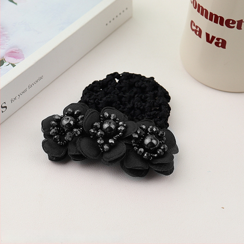 Дамски аксесоар за коса с перлена цветна розета и пружинен щипка, плат, минималистичен стил, ръчна изработка