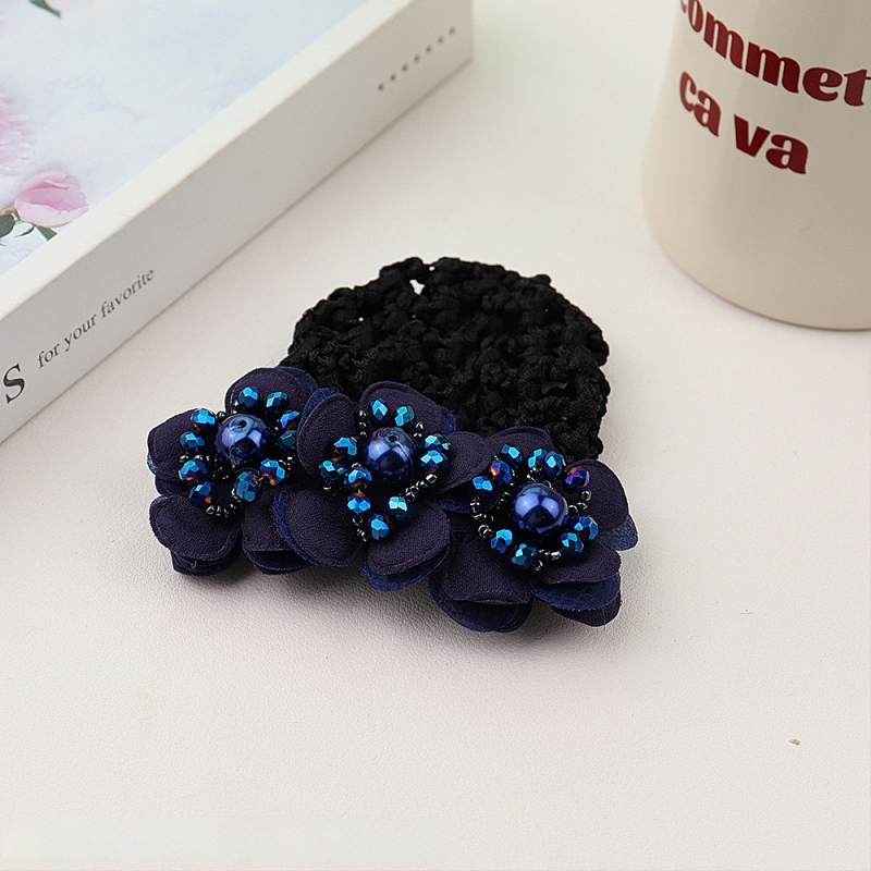 Дамски аксесоар за коса с перлена цветна розета и пружинен щипка, плат, минималистичен стил, ръчна изработка