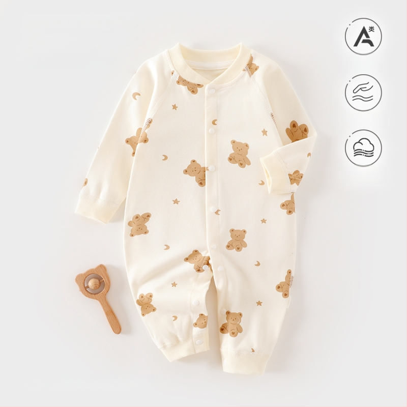 Naujagimiui kombinezonas iš 100% medvilnės, be siūlių jacquard audinys, ilgomis rankovėmis, vientisas, tinkamas visiems metų laikams, miego drabužiai kūdikiams