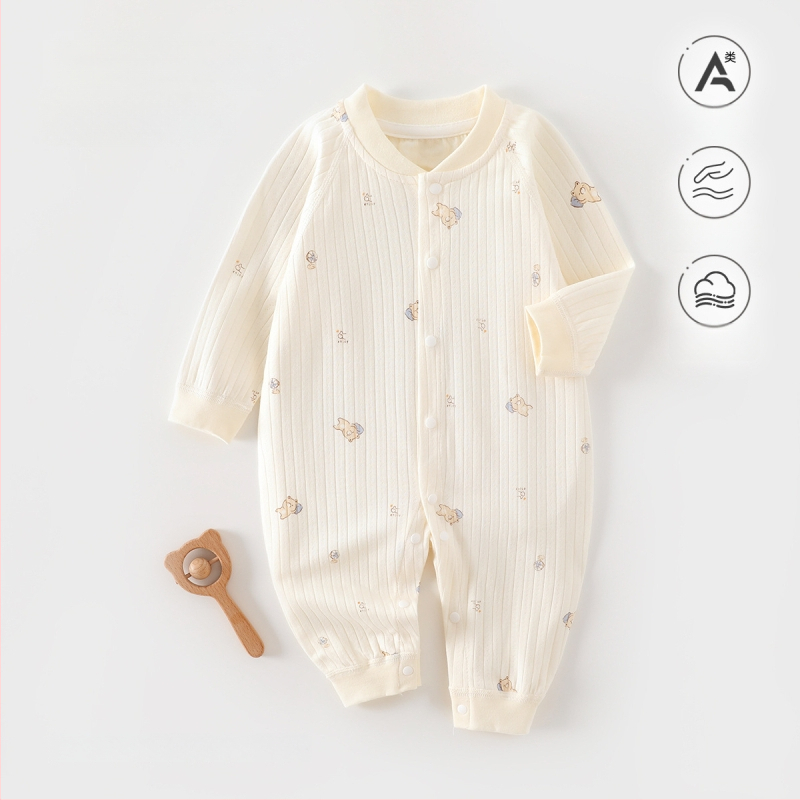 Naujagimiui kombinezonas iš 100% medvilnės, be siūlių jacquard audinys, ilgomis rankovėmis, vientisas, tinkamas visiems metų laikams, miego drabužiai kūdikiams