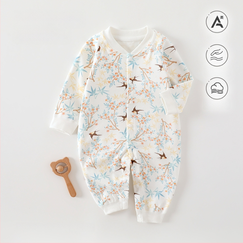 Naujagimiui kombinezonas iš 100% medvilnės, be siūlių jacquard audinys, ilgomis rankovėmis, vientisas, tinkamas visiems metų laikams, miego drabužiai kūdikiams