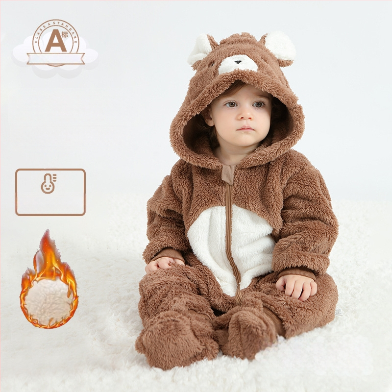 Bebriuko kombinezonas su Panda motyvu, gobtuvu iš Sherpa pūkų, storas audinys, užtrauktukas, amžius 1–3 metų (aukštis 80–100 cm)