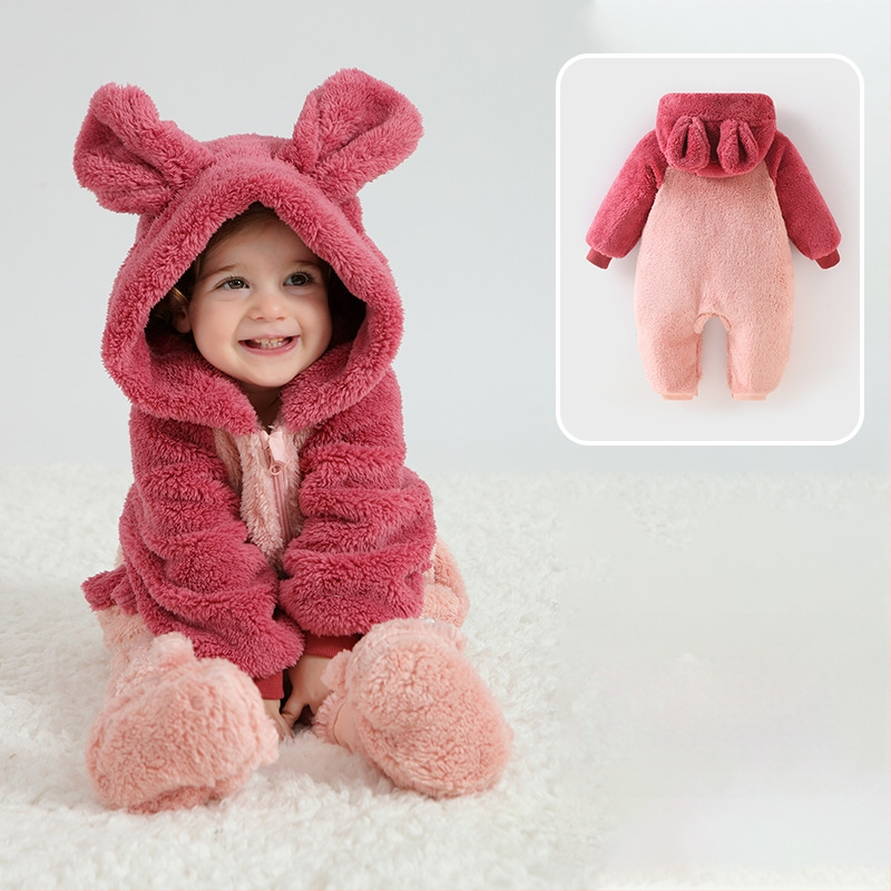 Bebriuko kombinezonas su Panda motyvu, gobtuvu iš Sherpa pūkų, storas audinys, užtrauktukas, amžius 1–3 metų (aukštis 80–100 cm)