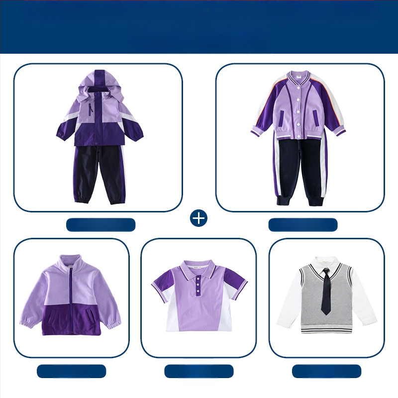 Tryjų dalių mokyklinės uniformos komplektas (švarkas + marškiniai su ilgomis rankovėmis + kelnės), 100% acetato pluoštas, unisex, nuimamas gobtuvas, vaikams 3–8 metai