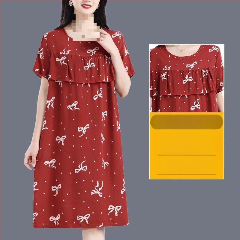 Γυναικείο νυχτικό-φόρεμα από βαμβάκι και μετάξι, στρογγυλός λαιμός, μανίκια 3/4, μακριά φούστα