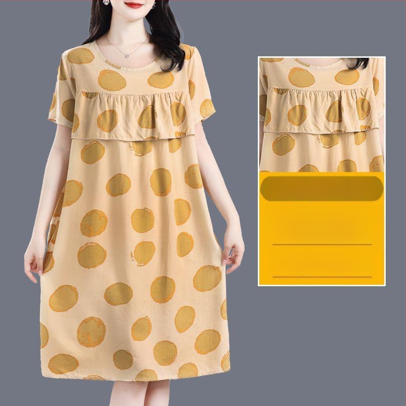 Γυναικείο νυχτικό-φόρεμα από βαμβάκι και μετάξι, στρογγυλός λαιμός, μανίκια 3/4, μακριά φούστα