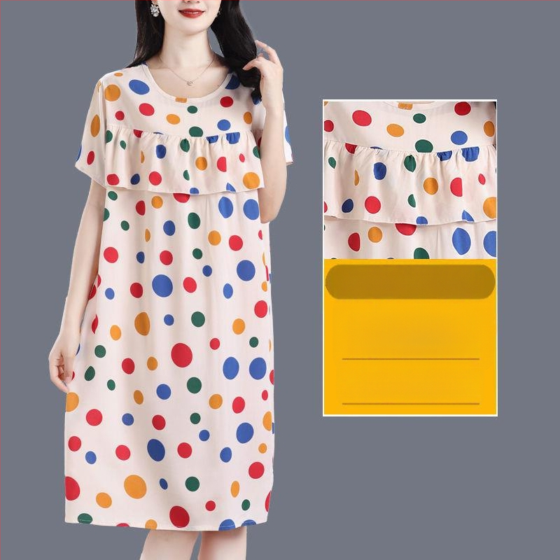 Γυναικείο νυχτικό-φόρεμα από βαμβάκι και μετάξι, στρογγυλός λαιμός, μανίκια 3/4, μακριά φούστα