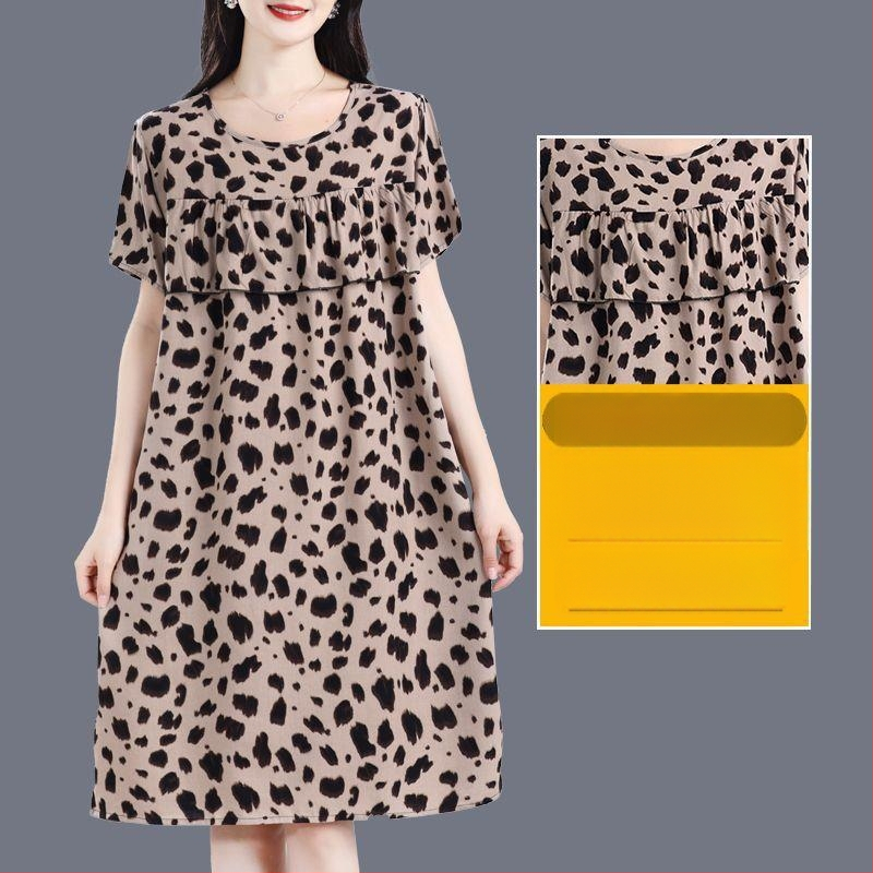 Γυναικείο νυχτικό-φόρεμα από βαμβάκι και μετάξι, στρογγυλός λαιμός, μανίκια 3/4, μακριά φούστα