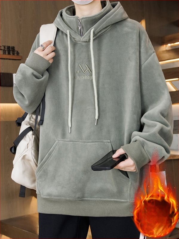 Kapucēta džemperis ar flīsa iekšējo apdari pusaudžiem, brīvā piegriezuma, poliesteris audums, trīsdimensiju patch kabata