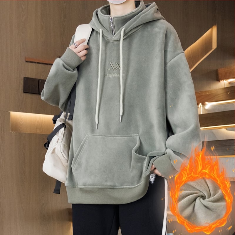 Kapucēta džemperis ar flīsa iekšējo apdari pusaudžiem, brīvā piegriezuma, poliesteris audums, trīsdimensiju patch kabata