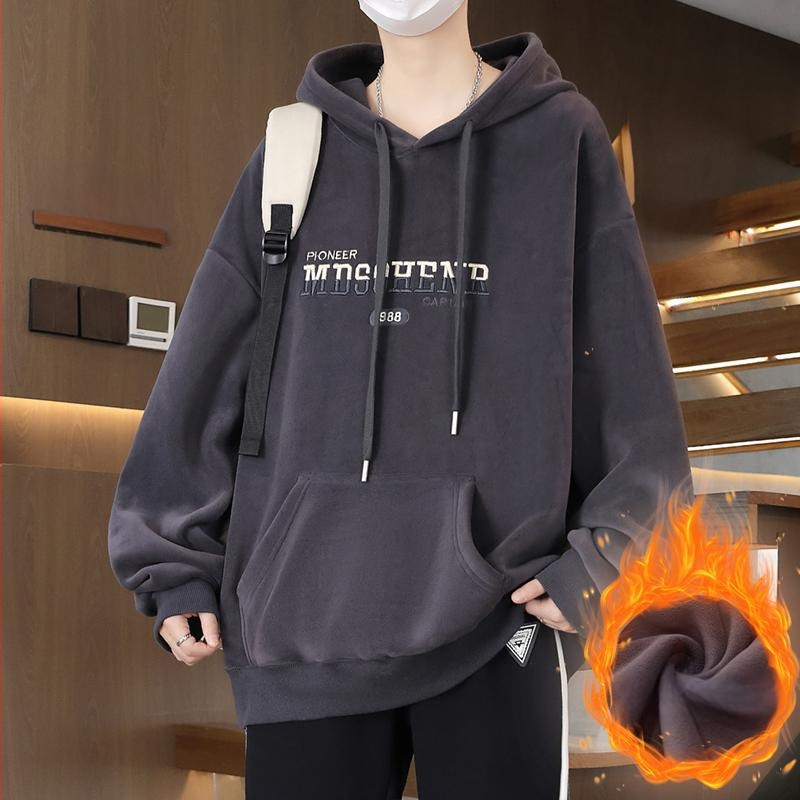 Kapucēta džemperis ar flīsa iekšējo apdari pusaudžiem, brīvā piegriezuma, poliesteris audums, trīsdimensiju patch kabata