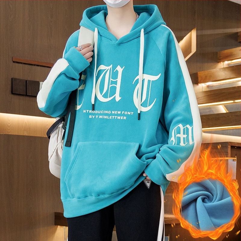 Kapucēta džemperis ar flīsa iekšējo apdari pusaudžiem, brīvā piegriezuma, poliesteris audums, trīsdimensiju patch kabata