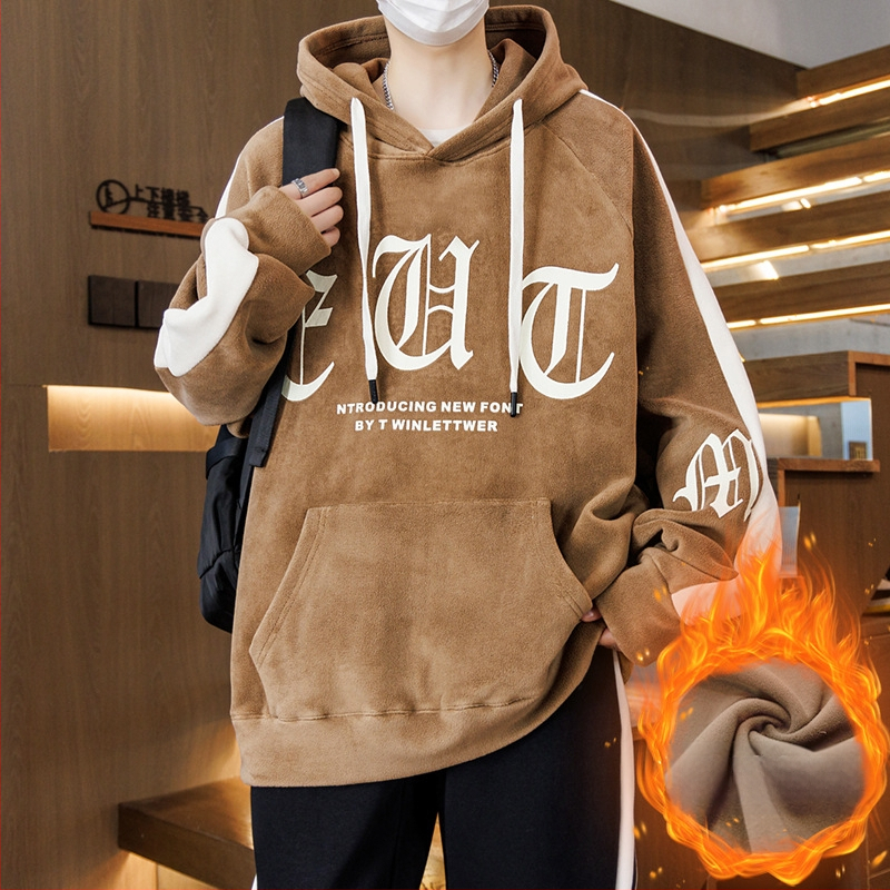 Kapucēta džemperis ar flīsa iekšējo apdari pusaudžiem, brīvā piegriezuma, poliesteris audums, trīsdimensiju patch kabata