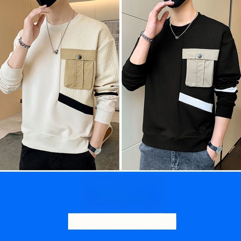 Vīriešu kapucēta puloveris ar garām piedurknēm, apaļais kakls, brīvs piegriezums, pavasara stils