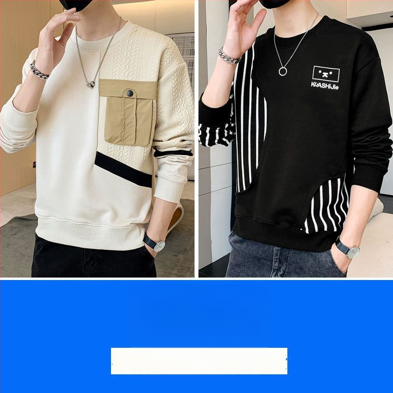 Vīriešu kapucēta puloveris ar garām piedurknēm, apaļais kakls, brīvs piegriezums, pavasara stils