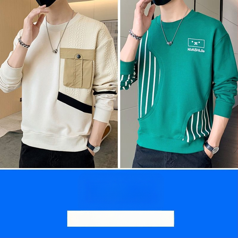 Vīriešu kapucēta puloveris ar garām piedurknēm, apaļais kakls, brīvs piegriezums, pavasara stils