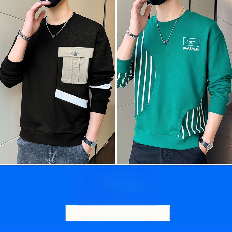 Vīriešu kapucēta puloveris ar garām piedurknēm, apaļais kakls, brīvs piegriezums, pavasara stils