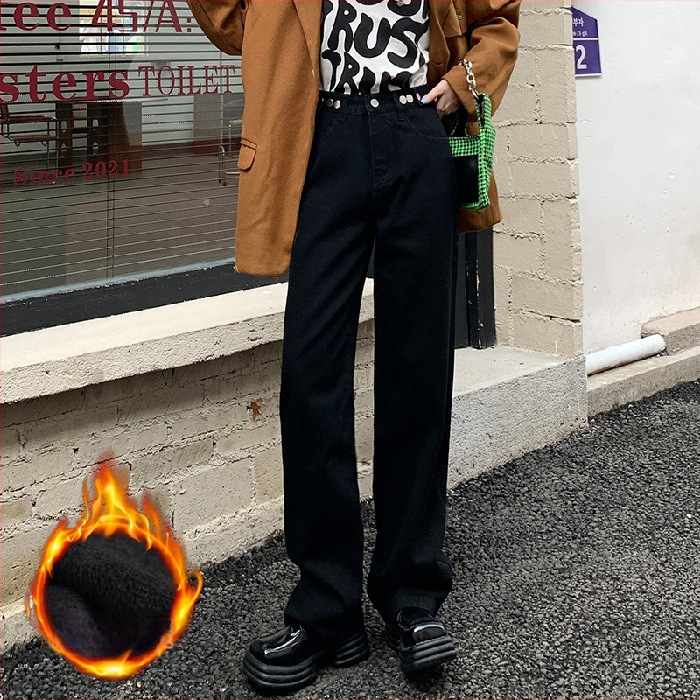 Naiste džinsid laia lõikega, kõrge vöökoht, puuvillane denims 70–80%, jaapani-korea vabaajastiil, talv 2022