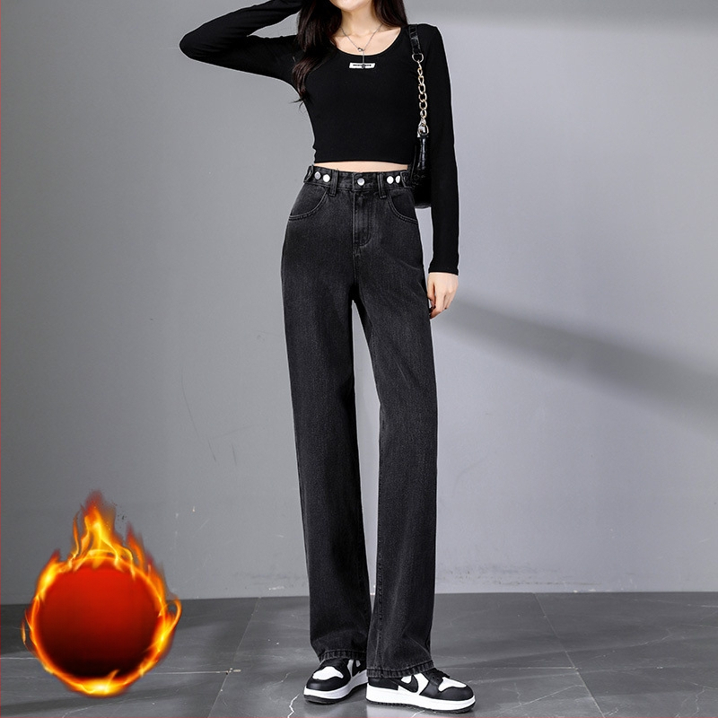 Naiste džinsid laia lõikega, kõrge vöökoht, puuvillane denims 70–80%, jaapani-korea vabaajastiil, talv 2022