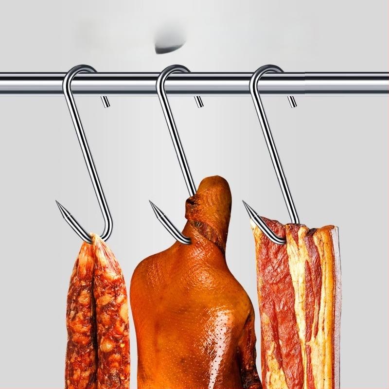 Стоманена S-образна закачалка за месо, за висящо сушено месо, риба и колбаси, електроплатиран, 170 г, модерен минималистичен стил