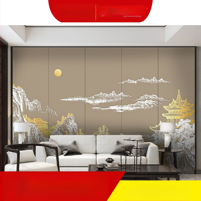 Audinys sieninis muralas, Naujasis Kinijos stilius, tekstūruotas 3D abstraktus peizažas, pritaikoma apdaila, tinkamas svetainei, darbo kambariui ir komercinėms patalpoms