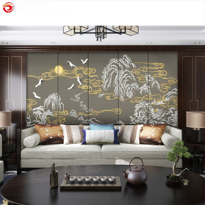Audinys sieninis muralas, Naujasis Kinijos stilius, tekstūruotas 3D abstraktus peizažas, pritaikoma apdaila, tinkamas svetainei, darbo kambariui ir komercinėms patalpoms