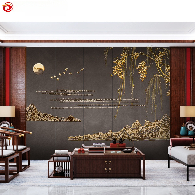 Audinys sieninis muralas, Naujasis Kinijos stilius, tekstūruotas 3D abstraktus peizažas, pritaikoma apdaila, tinkamas svetainei, darbo kambariui ir komercinėms patalpoms