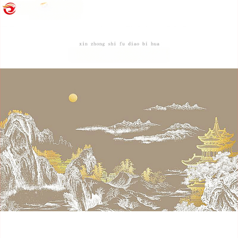 Audinys sieninis muralas, Naujasis Kinijos stilius, tekstūruotas 3D abstraktus peizažas, pritaikoma apdaila, tinkamas svetainei, darbo kambariui ir komercinėms patalpoms