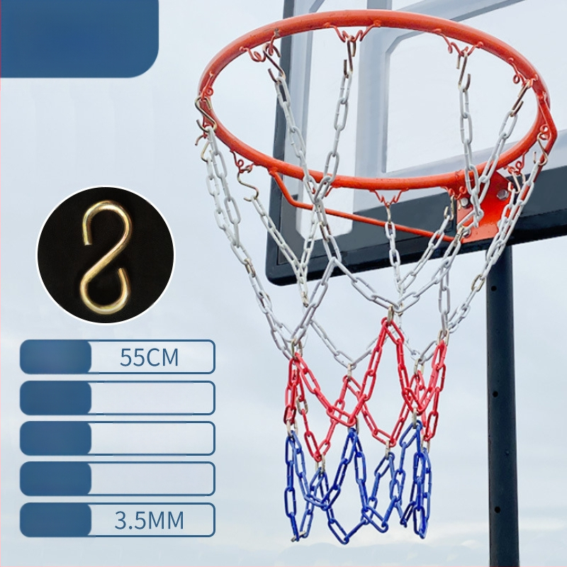 Krepšinio krepšys su geležiniu grandinės tinkleliu, sustiprintas tinklas su 13 kabliukų ir metaliniu rėmu su 12 kabliukų