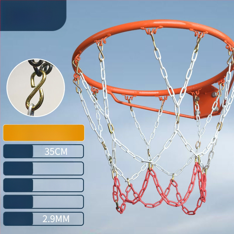 Krepšinio krepšys su geležiniu grandinės tinkleliu, sustiprintas tinklas su 13 kabliukų ir metaliniu rėmu su 12 kabliukų