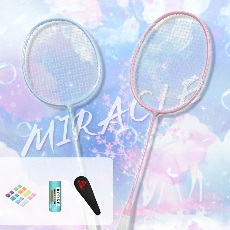 Badmintono raketė su anglies pluošto rėmu, ultralengva, 95–100 g, rankenos storis G5, nailoniniai siūlai, tiesus smūgis, treniruotei