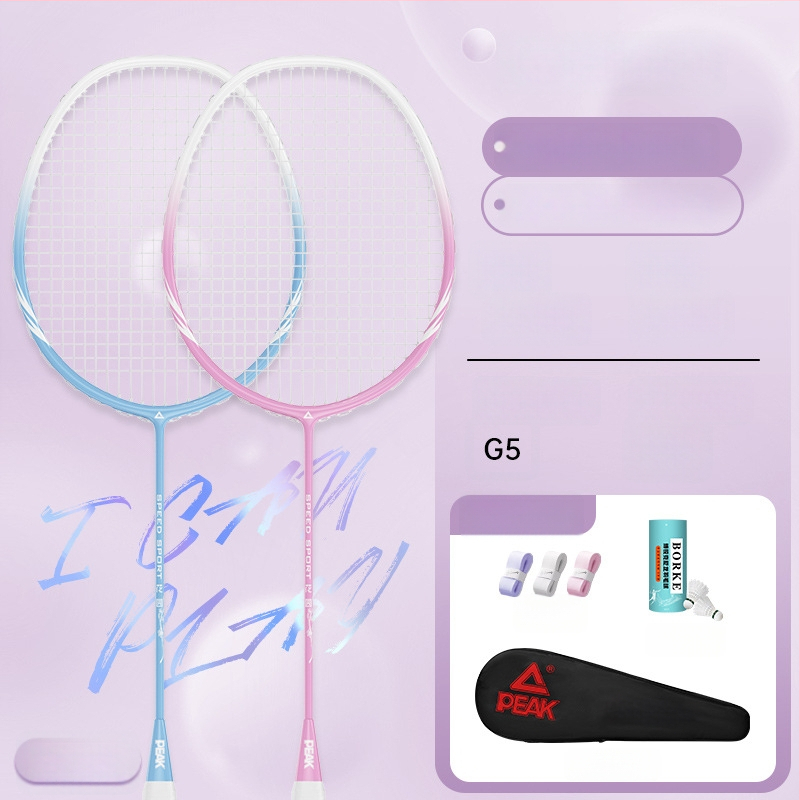 Badmintono raketė su anglies pluošto rėmu, ultralengva, 95–100 g, rankenos storis G5, nailoniniai siūlai, tiesus smūgis, treniruotei