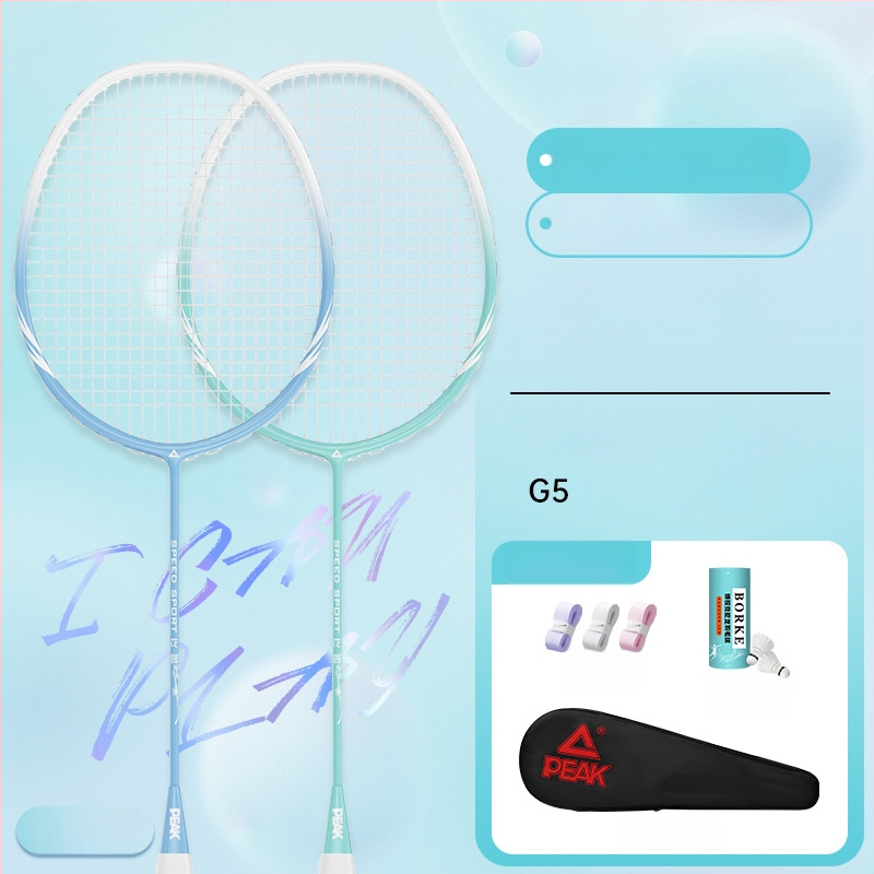 Badmintono raketė su anglies pluošto rėmu, ultralengva, 95–100 g, rankenos storis G5, nailoniniai siūlai, tiesus smūgis, treniruotei