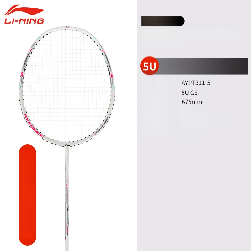 Li-Ning Badmintono raketė – anglies pluošto rėmas, svoris 80–84 g, rankenos storis G5, raketės tipas: tiesus, tinkama pradedantiesiems ir vidutiniams, badmintonui ir stalo tenisui