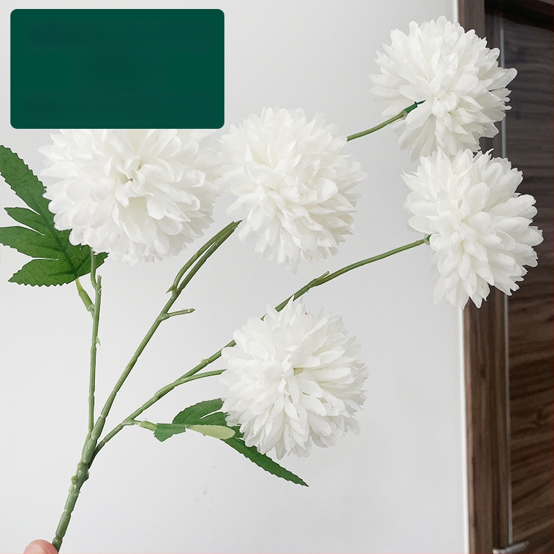 Piecu galvu zīda krizantēma - mākslīgs zieds ārējai lietošanai, rekvizīti fotogrāfijai, mājas dekors; zīmols Zixu, kods 2