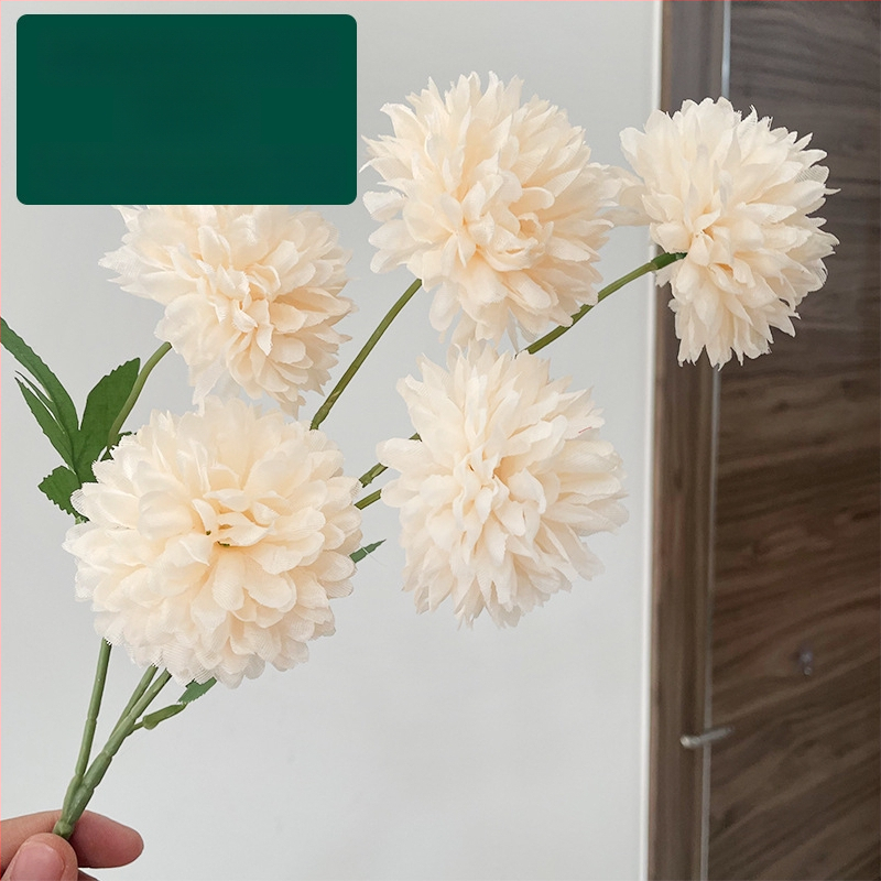 Piecu galvu zīda krizantēma - mākslīgs zieds ārējai lietošanai, rekvizīti fotogrāfijai, mājas dekors; zīmols Zixu, kods 2