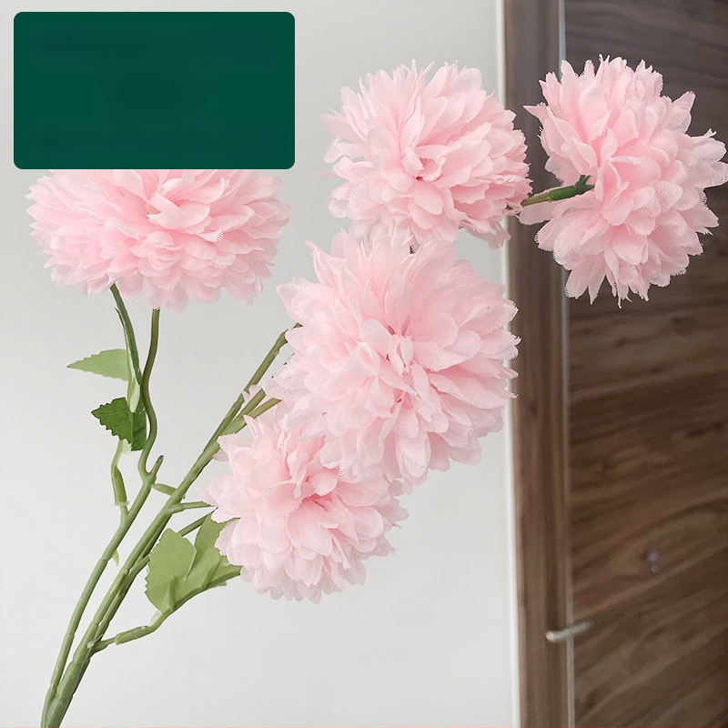 Piecu galvu zīda krizantēma - mākslīgs zieds ārējai lietošanai, rekvizīti fotogrāfijai, mājas dekors; zīmols Zixu, kods 2